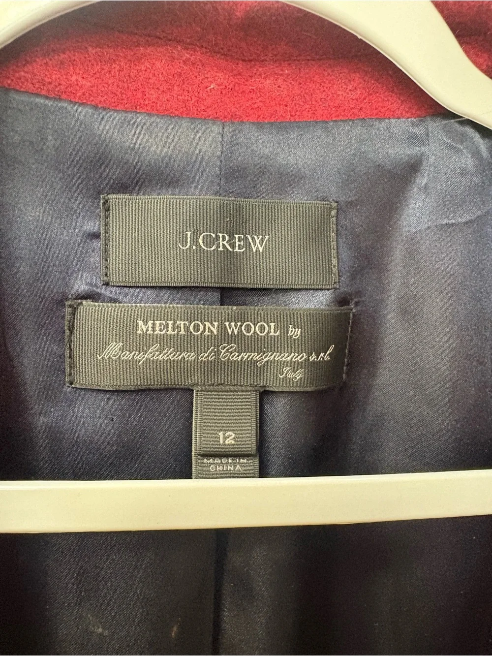 J. Crew Melton Wool Red Single-Button Boxy Pea Coat Jacket size 12 L - Picture 5 of 7
